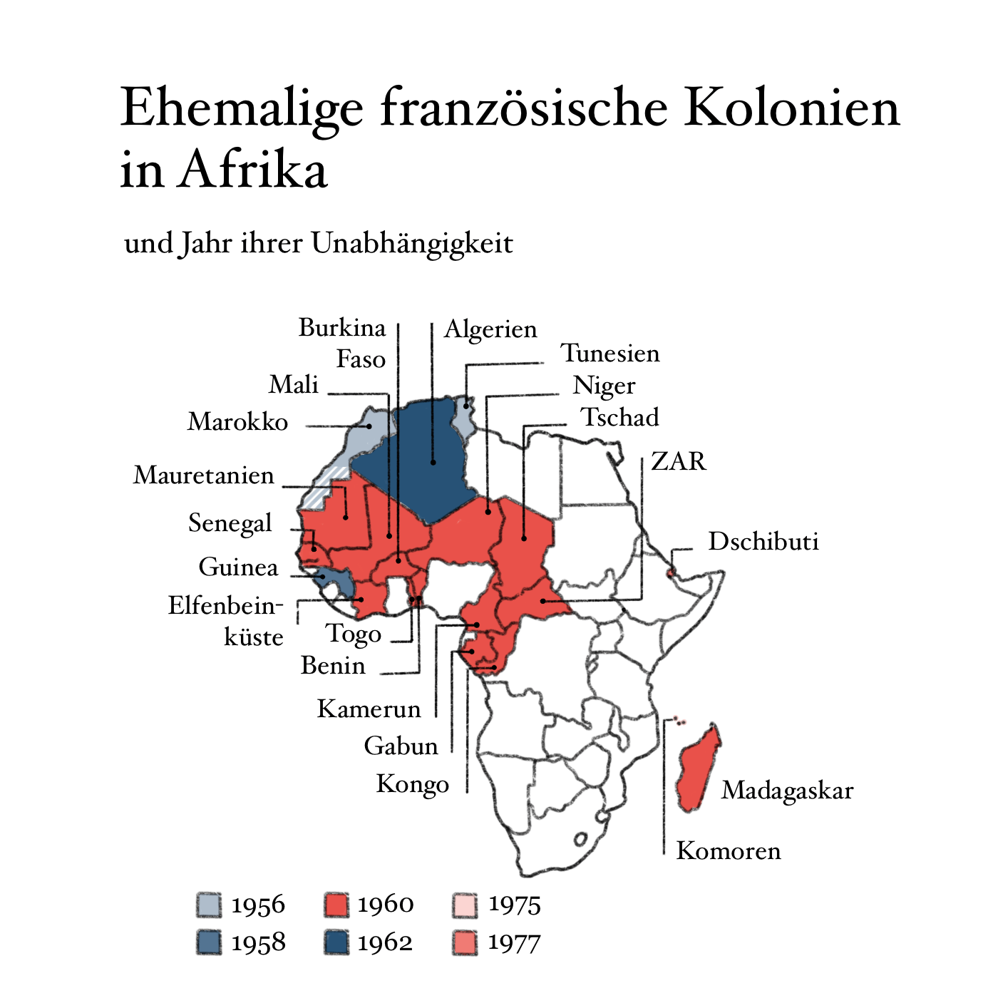 Karte ehemaliger französischer Kolonien in Afrika