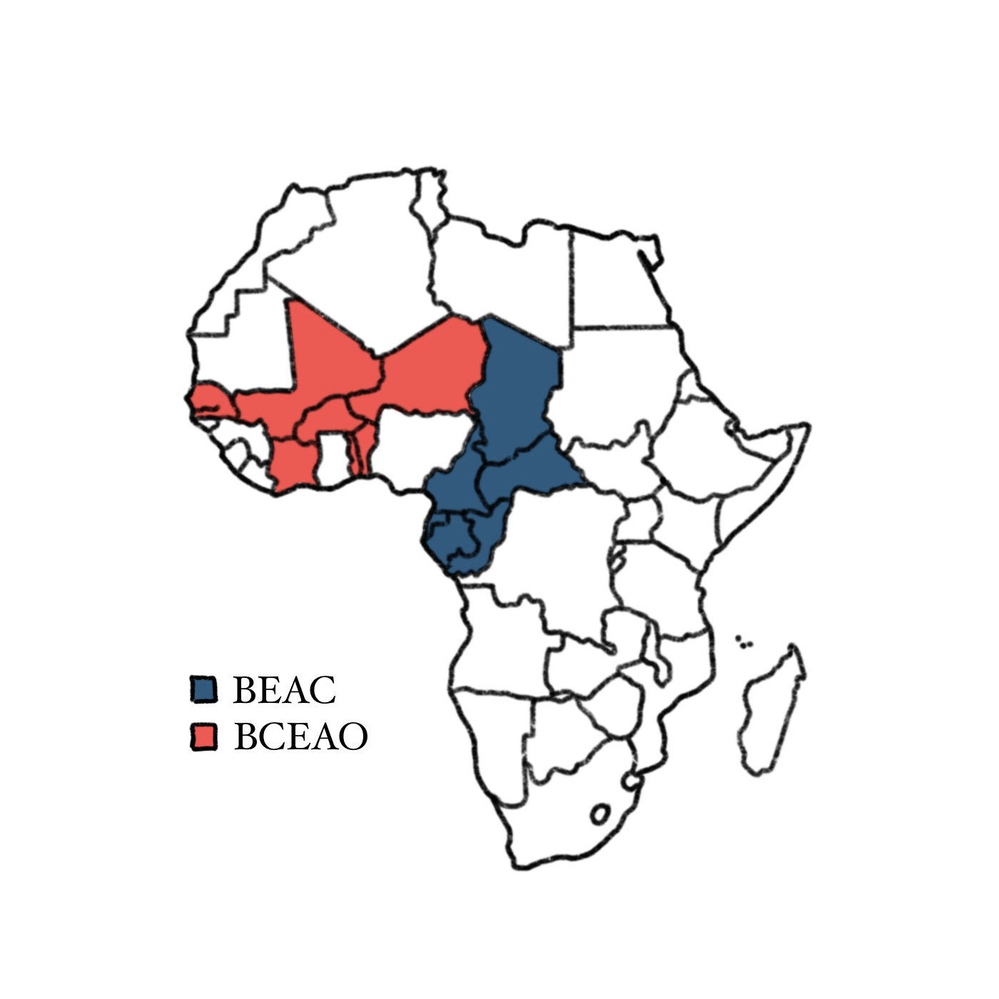 Afrikanische Staaten mit dem CFA-Franc