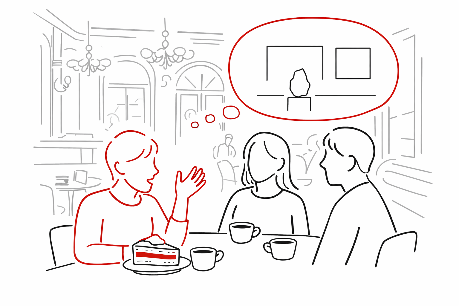 Leute unterhalten sich miteinander im Kaffeehaus