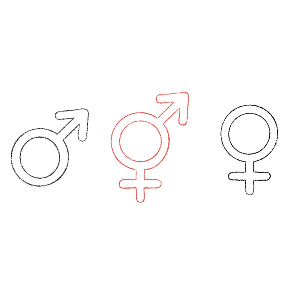 die Symbole für männlich, weiblich und divers