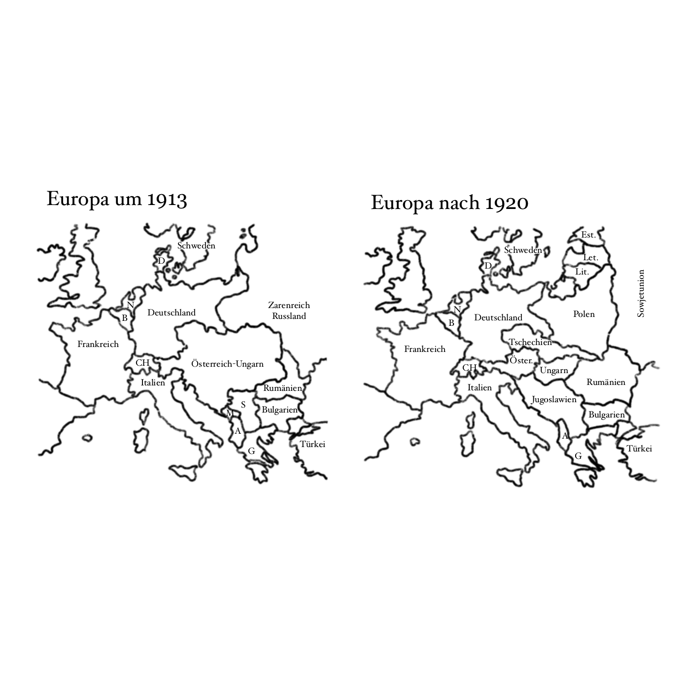 Europa um 1913 und um 1920