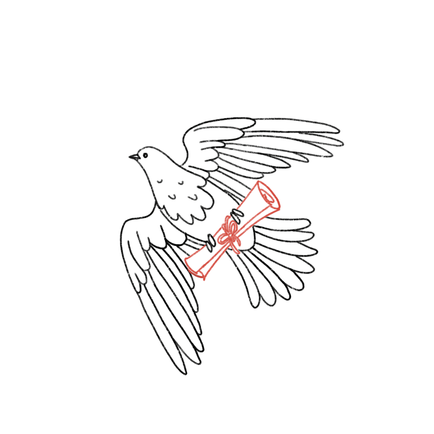 brieftaube mit roter papierrolle