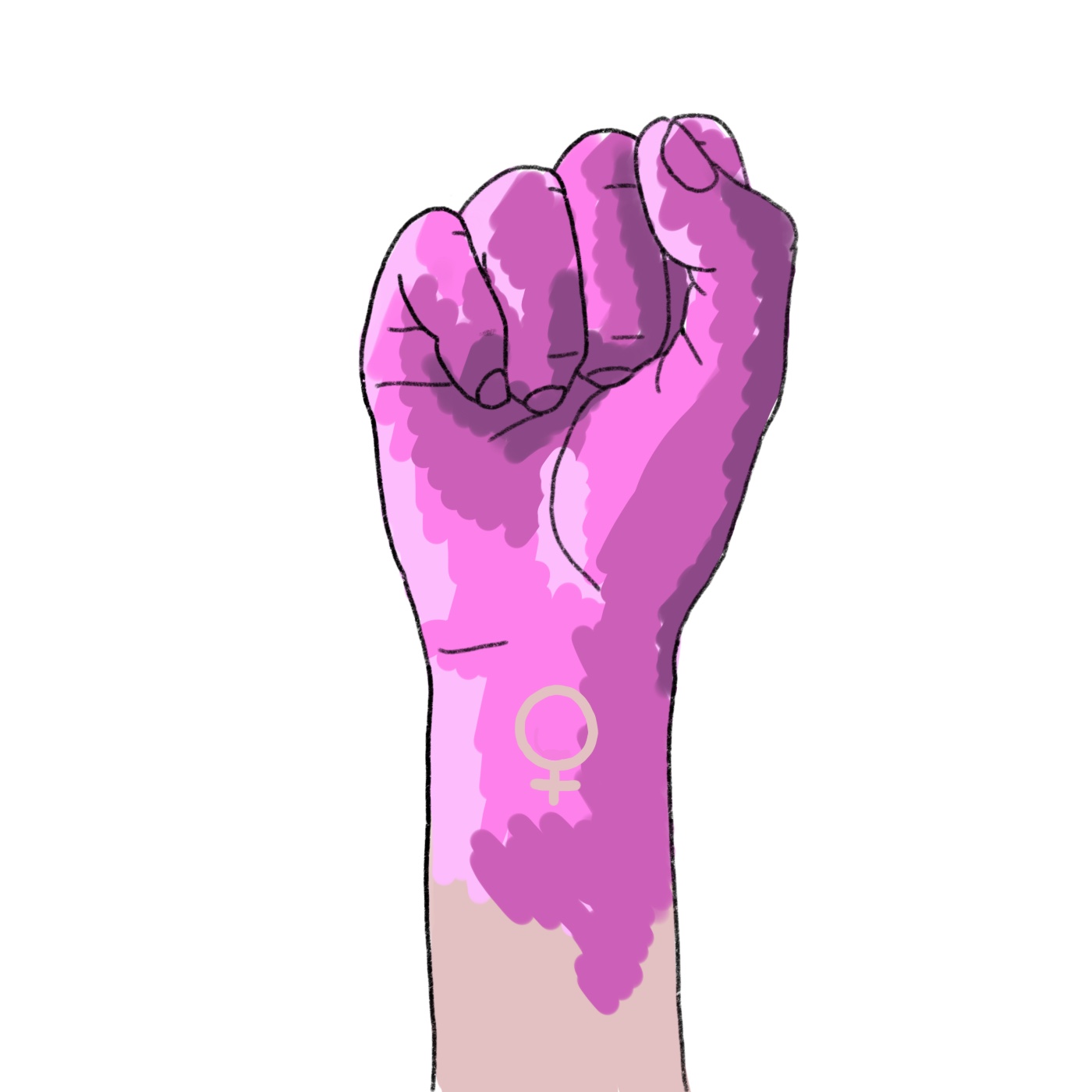 eine mit violetter Farbe gefärbte Hand streckt sich in die Höhe