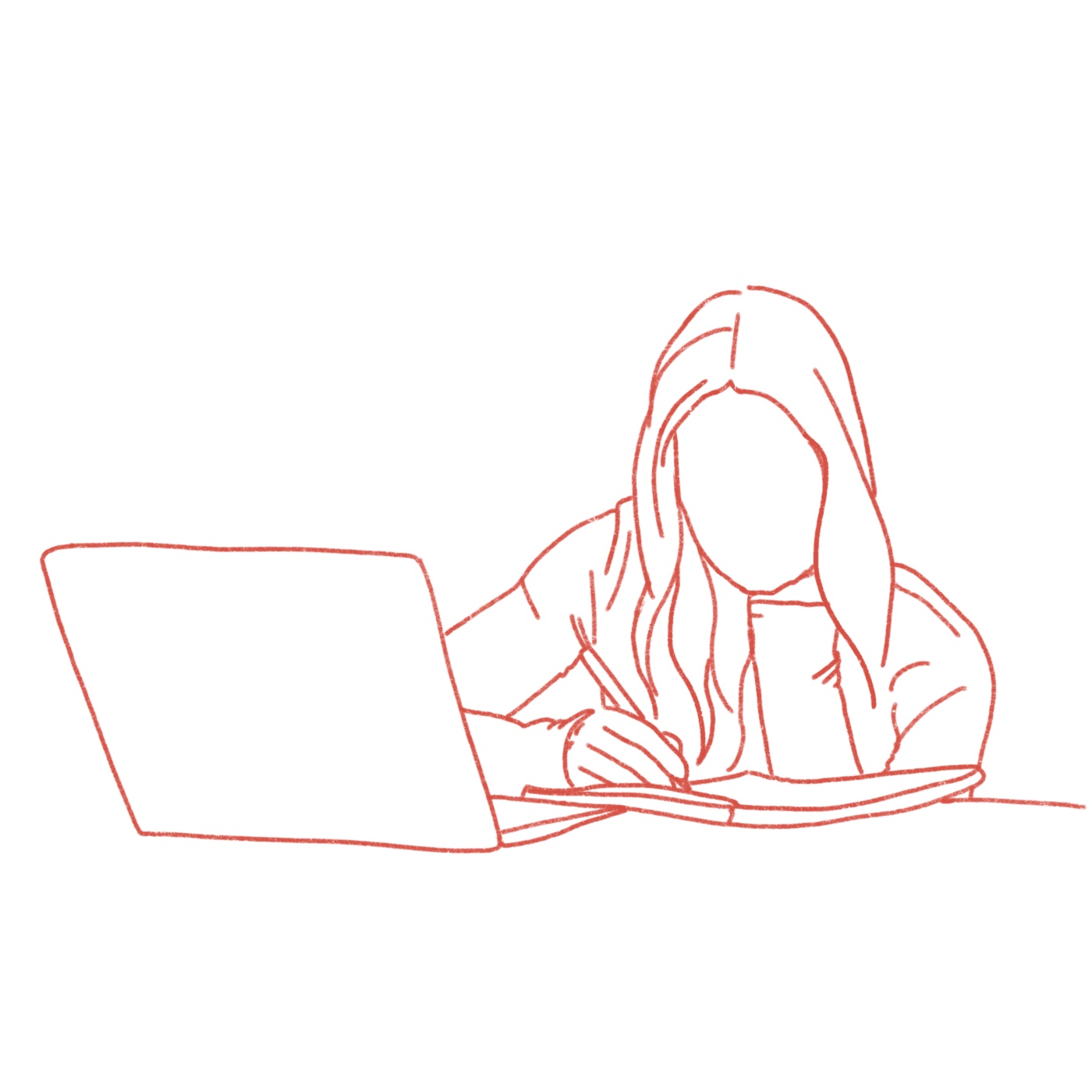Frau sitzt an laptop und schreibt